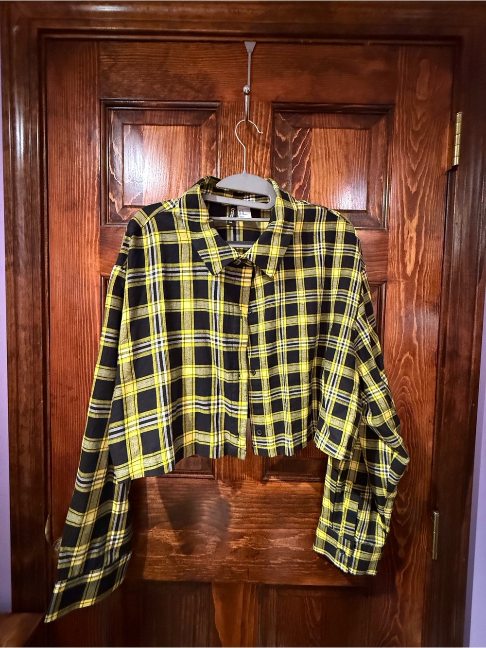 H&M Cropped Yellow and Black Plaid Shirt Jacket